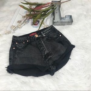 High waisted Black distressed ripped jean shorts